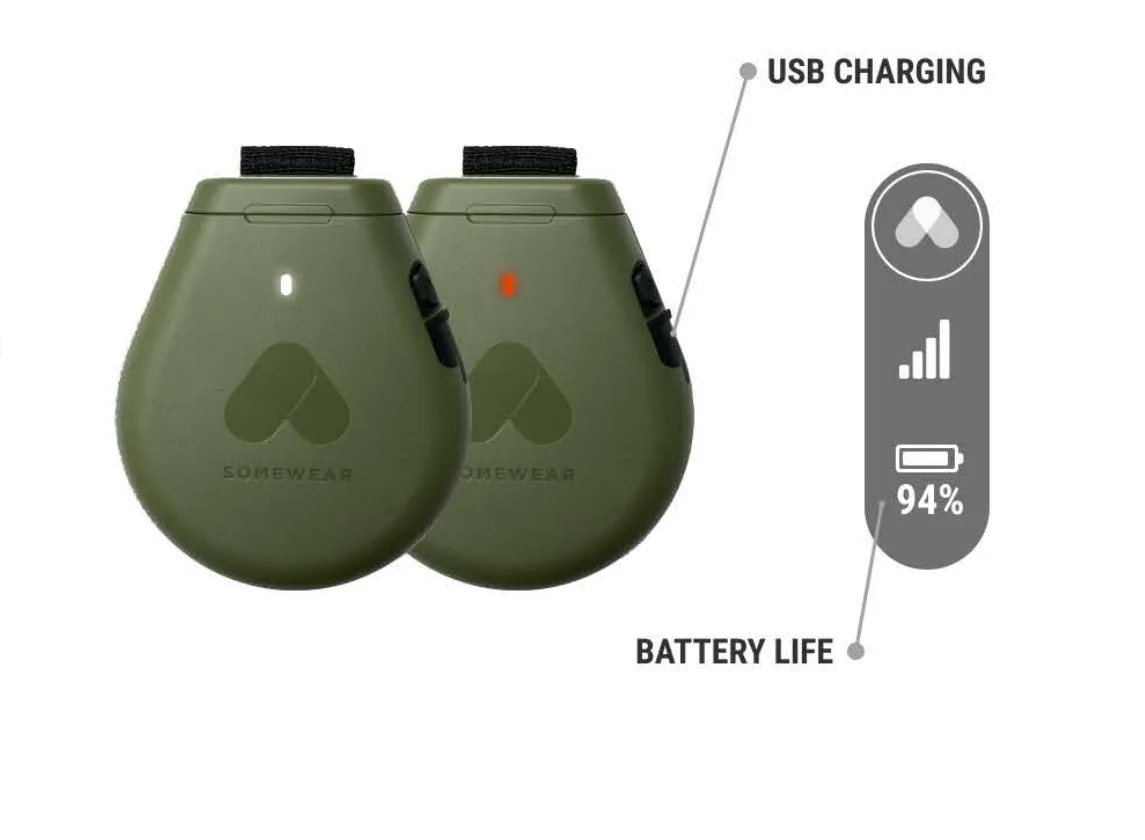 Two Somewear Hotspots showing the USB Charging port and Battery Life status pill
