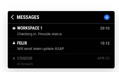 Messages list showing a group chat room and individual contacts