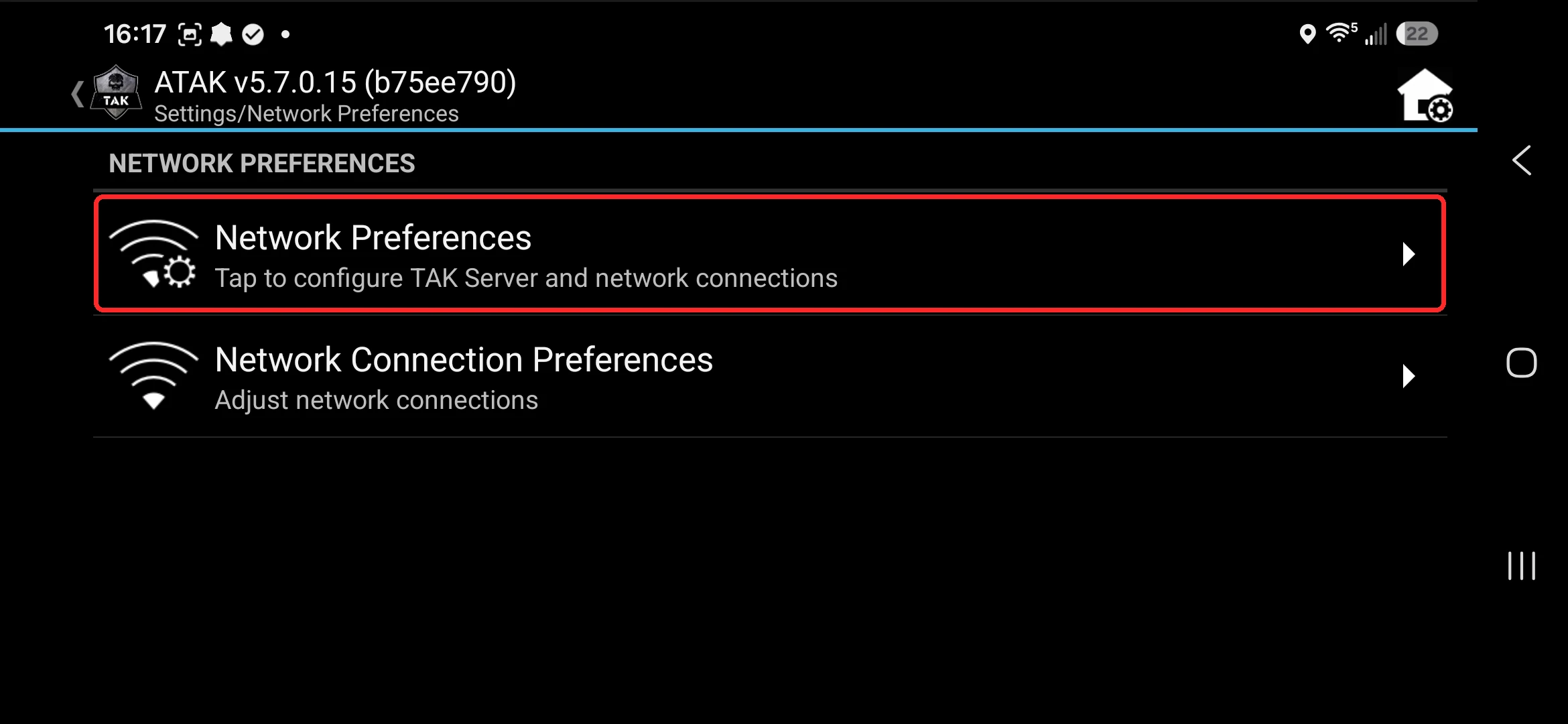 Network Preferences screen with Network Preferences and Network Connection Preferences