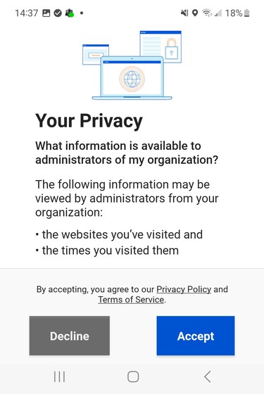Your Privacy screen with Decline and Accept buttons