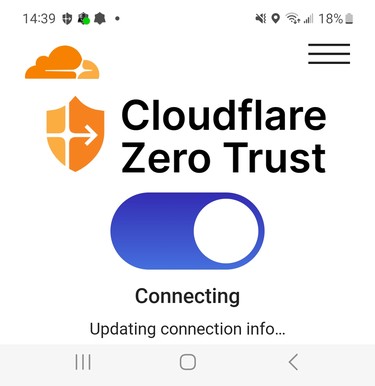 Cloudflare Zero Trust screen showing a Connecting state