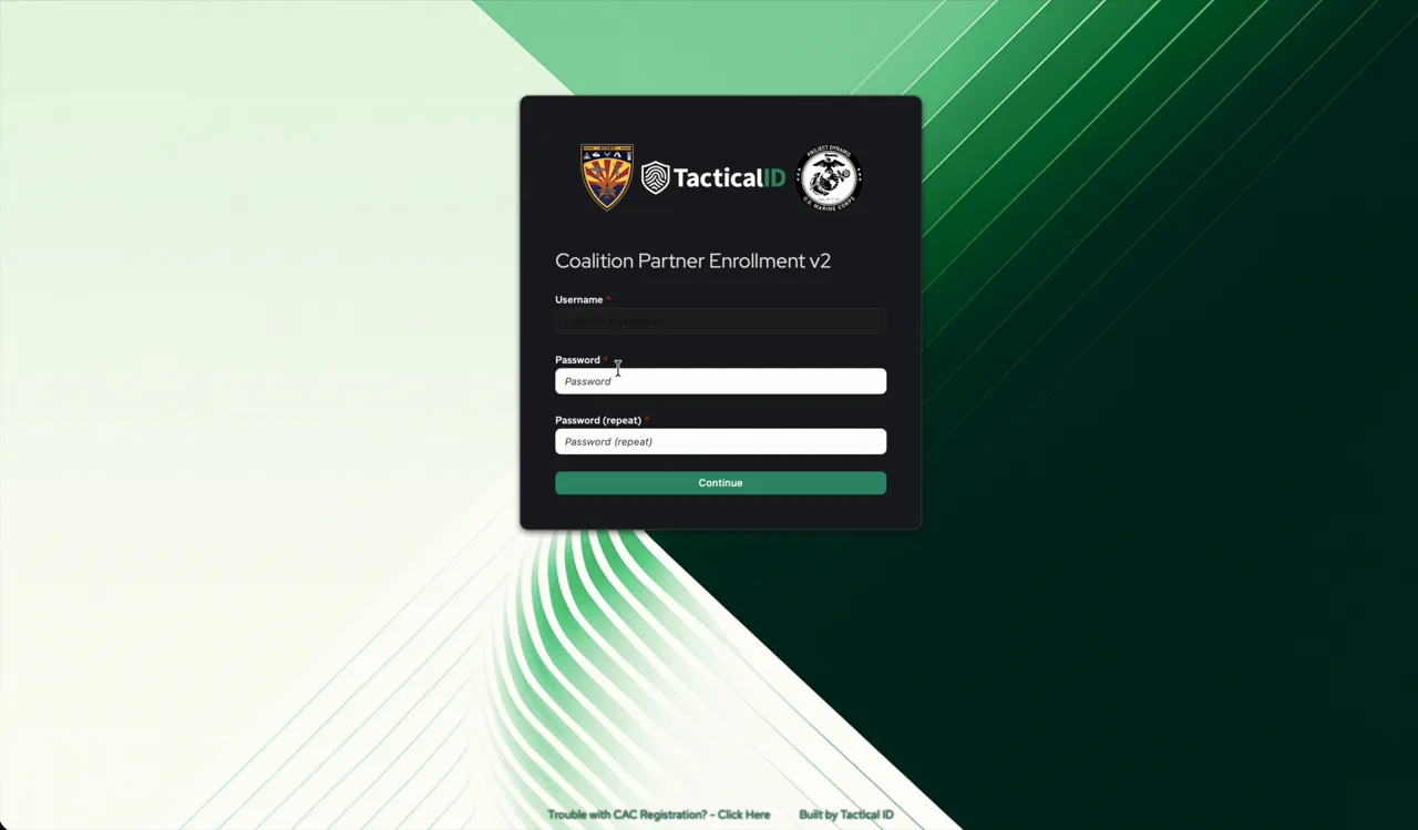 Partner registration — setting username and password