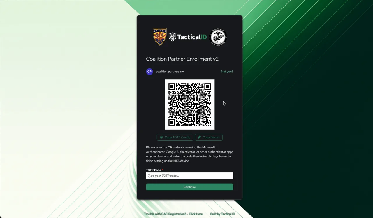 QR code screen for setting up TOTP-based multi-factor authentication