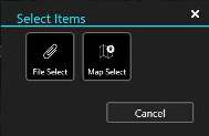Select Items dialog offering File Select and Map Select for a chat attachment