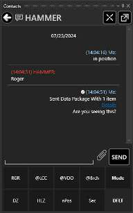 Chat window with the pre-defined message buttons and Mode selector at the bottom