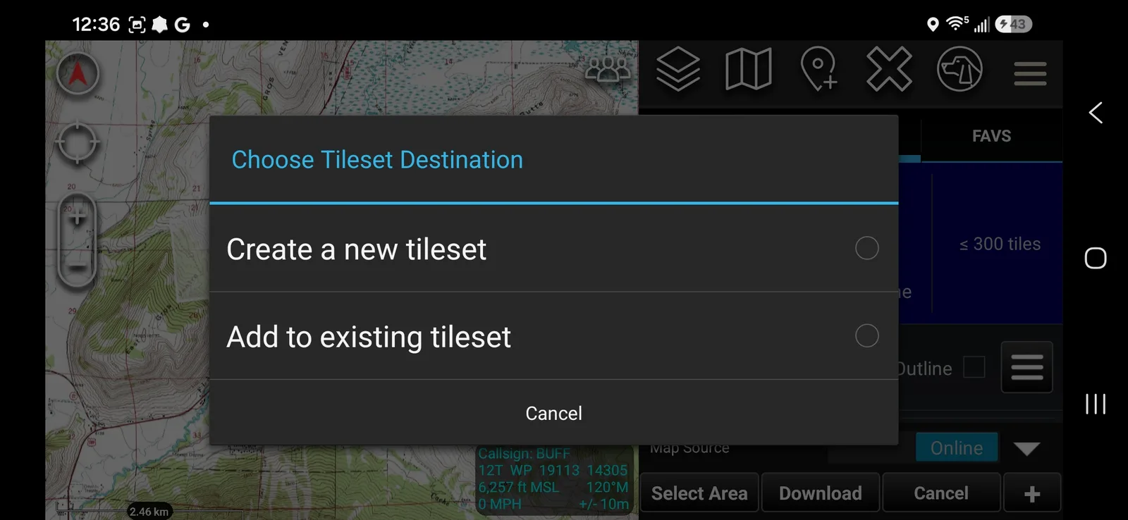 Choose Tileset Destination dialog with Create a new tileset and Add to existing tileset options