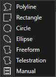 Drawing Tools menu listing Polyline, Rectangle, Circle, Ellipse, Freeform, Telestration and Manual