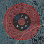 Circle radial menu with Delete, Fine Adjust, R&B Line, Clamp, Show Labels, Geo Fence, Edit and Details
