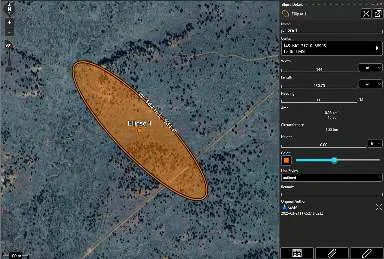 Completed ellipse on the map with the Ellipse Details panel open