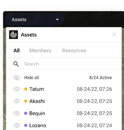 Somewear Labs Grid Assets panel showing tracked assets and their last recorded position