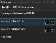 DTED Directories preference listing multiple configured DTED source folders