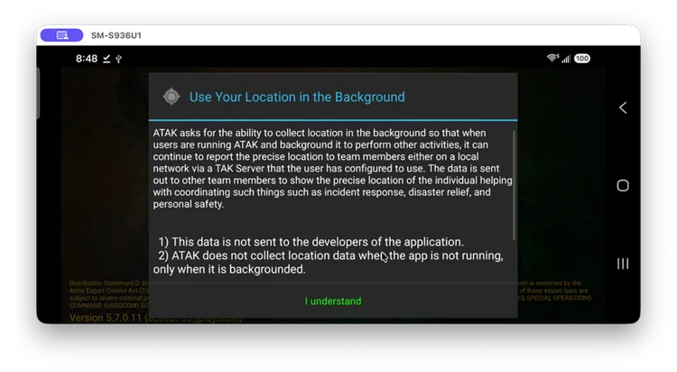 "Use Your Location in the Background" explanation screen with an I understand button