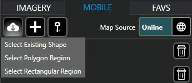 MOBILE tab with Map Source set to Online and the Download drop-down offering Rectangle, Polygon and Existing Shape