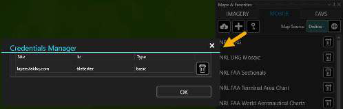 Credentials Manager listing cached credentials used to download tilesets