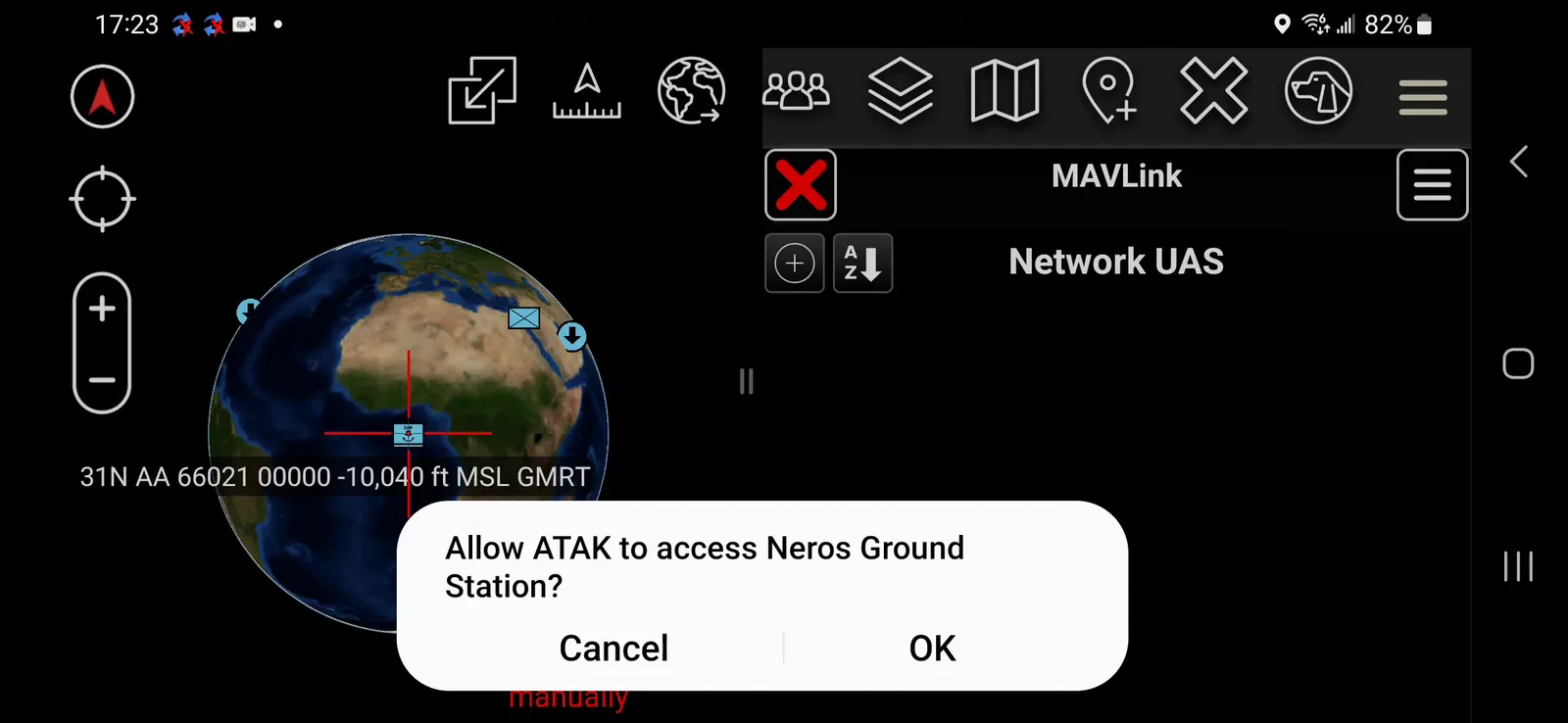 Allow ATAK to access Neros Ground Station permission dialog