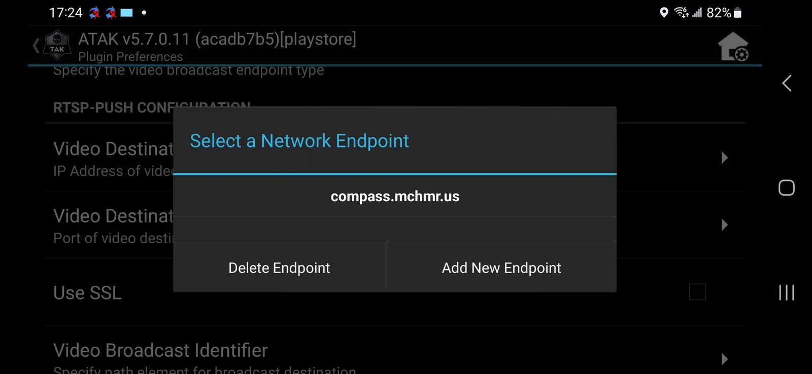 Select a Network Endpoint dialog with compass.mchmr.us already saved
