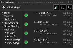 Overlay Manager listing map items associated with a selected hashtag