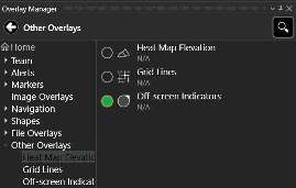 Other Overlays category with Heat Map Elevation, Grid Lines and Off-Screen Indicators