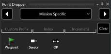 Mission Specific icon set containing Waypoint, Sensor and Observation Point (OP)