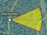Sensor marker on the map displaying its yellow field-of-view wedge