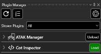 Plug-in Manager listing installed plug-ins with Load and Unload controls