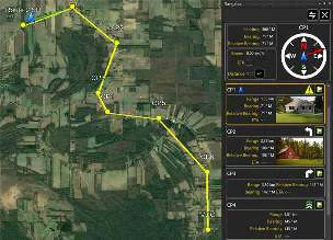Route navigation in progress with the navigation panel and compass rose displayed