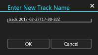 Enter New Track Name dialog with the default track name filled in