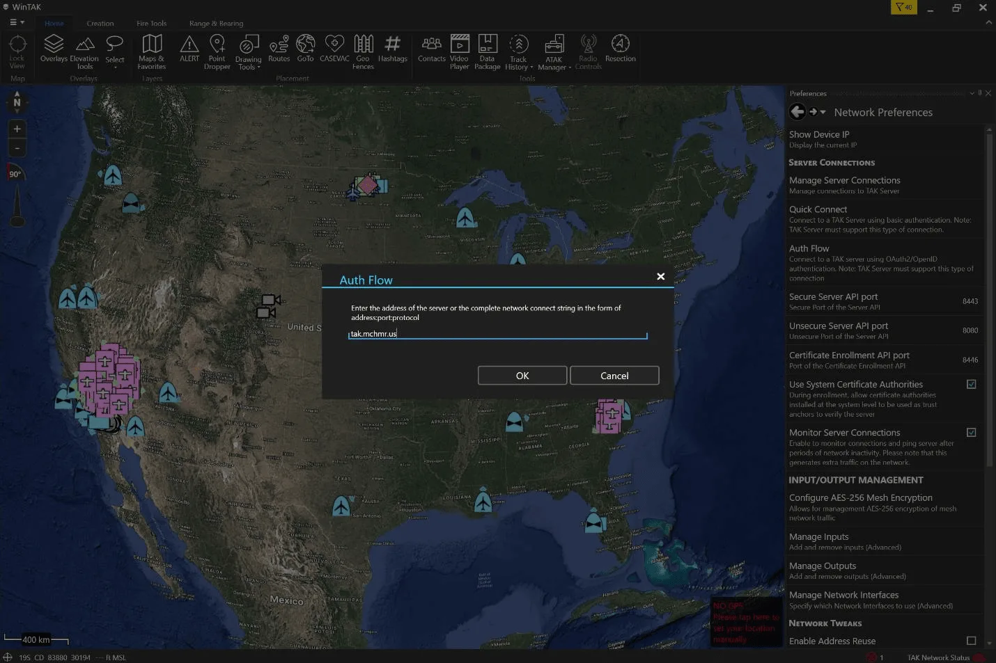 Step 6 - Auth Flow dialog, tak.mchmr.us entered as the server address
