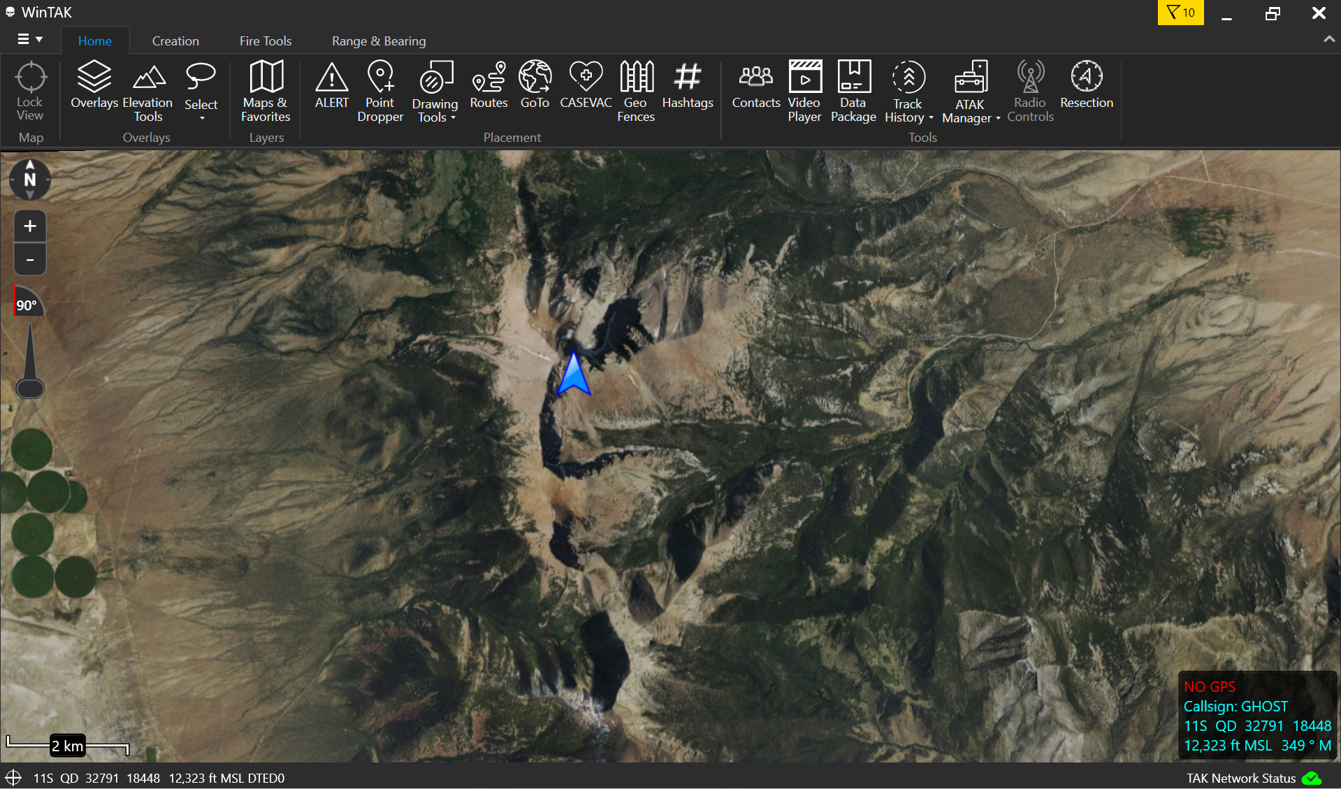 Step 3 - Blue arrow on the map and your callsign and position shown in the bottom-right corner